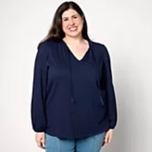 Belle by Kim Gravel Packabelle Tassel Peasant Top navy 1x